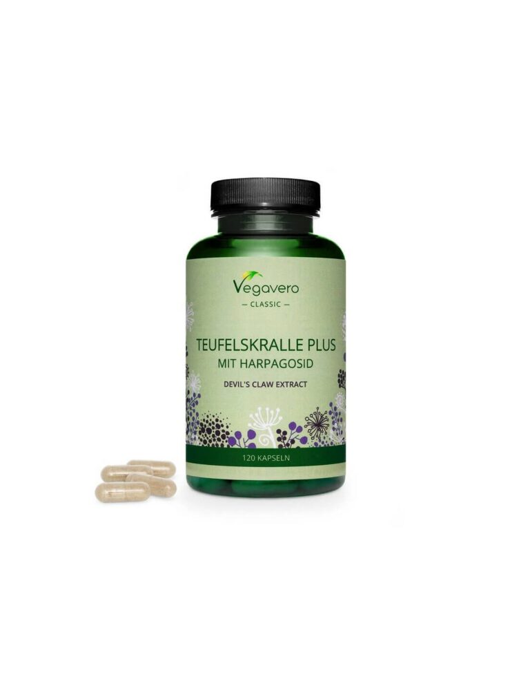 Teufelskralle Plus Mit Harpagosid / Билкова формула с дяволски нокът, бяла върба и джинджифил, 120 капсули, 100% Vegan