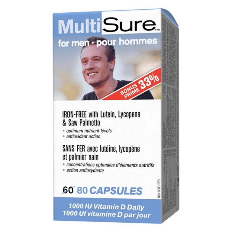 MultiSure® Men / Мултивитамини за мъже (с лутеин, ликопен и сао палмето), 80 капсули