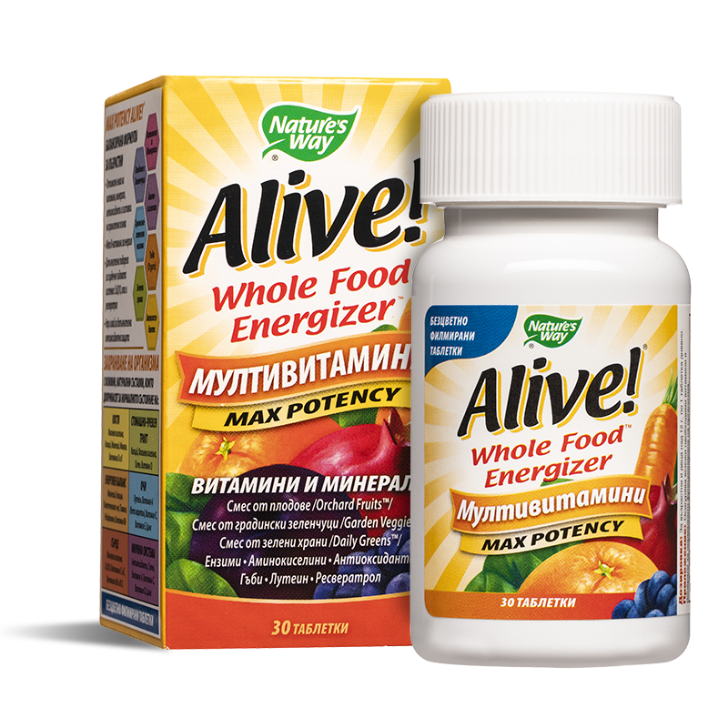 Мултивитамини максимум сила Алайв - Alive! Max Potency Whole Food Energizer, 30 таблетки - Image 2