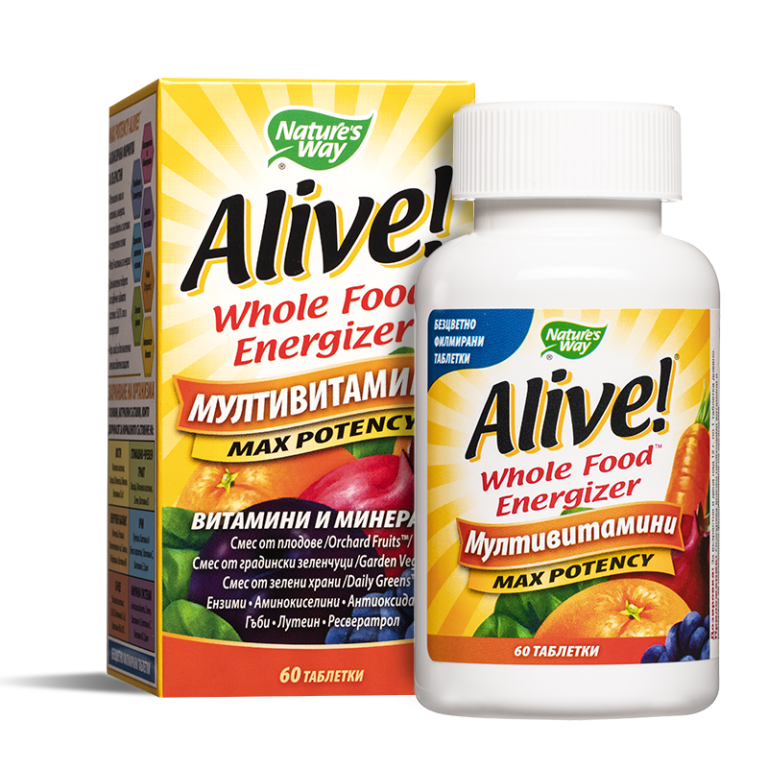 Мултивитамини максимум сила Алайв - Alive! Max Potency Whole Food Energizer, 60 таблетки - Image 2