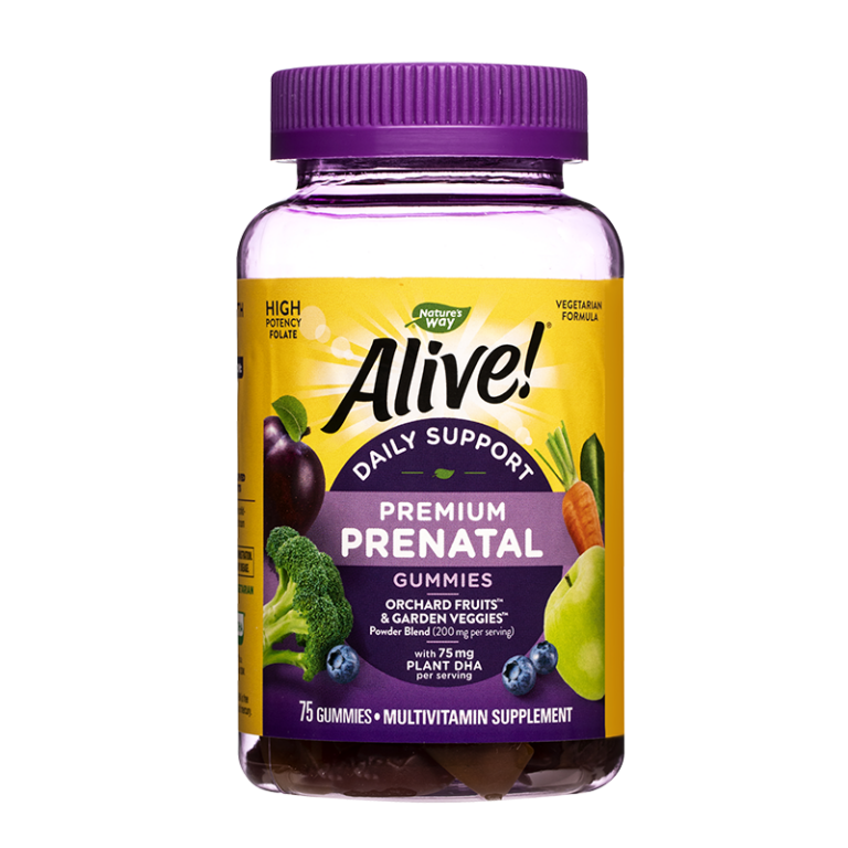 Мултивитамини за бременни Алайв с растителна DHA - Alive! Premium Prenatal Multivitamin Gummies, 75 желирани таблетки