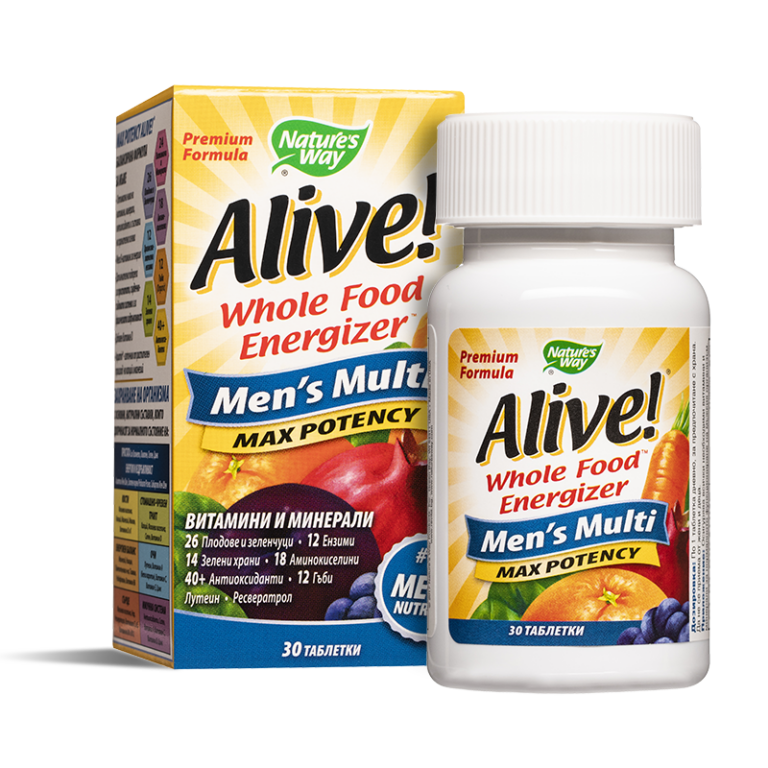 Мултивитамини за мъже максимум сила Алайв - Alive! Men's Multi Max Potency Whole Food Energizer, 30 таблетки - Image 2