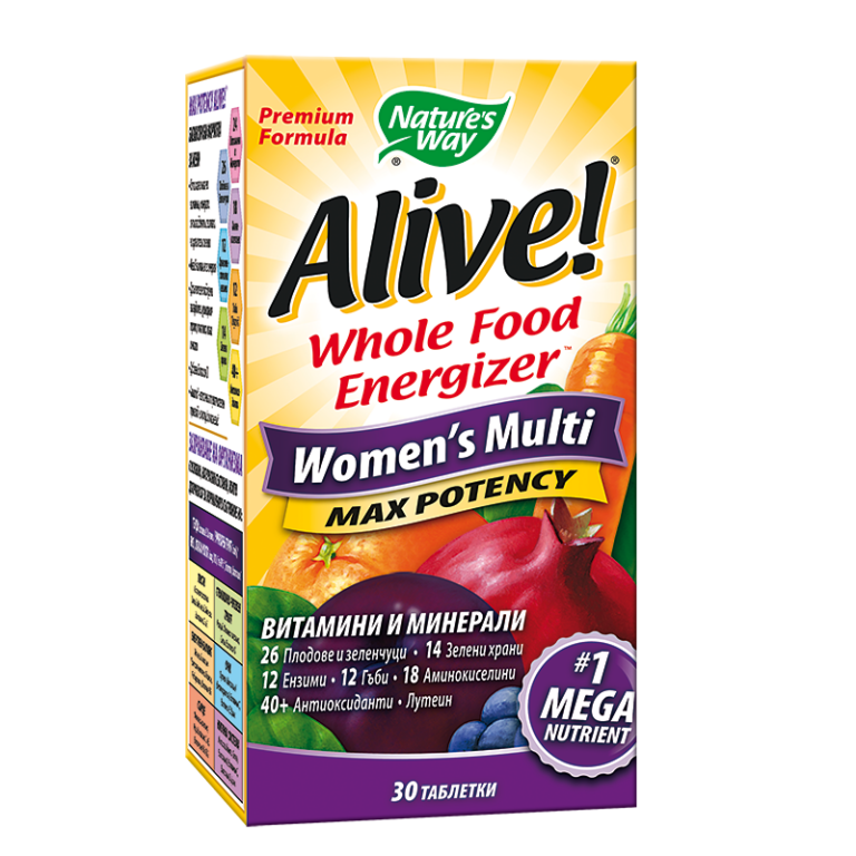 Мултивитамини за жени максимум сила Алайв - Alive! Women's Multi Max Potency Whole Food Energizer, 30 таблетки