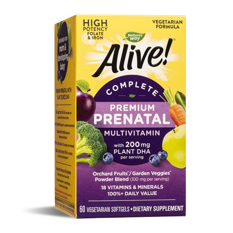 Мултивитамини за бременни премиум Алайв с растителна DHA - Alive! Complete Premium Prenatal Multivitamin, 60 софтгел капсули